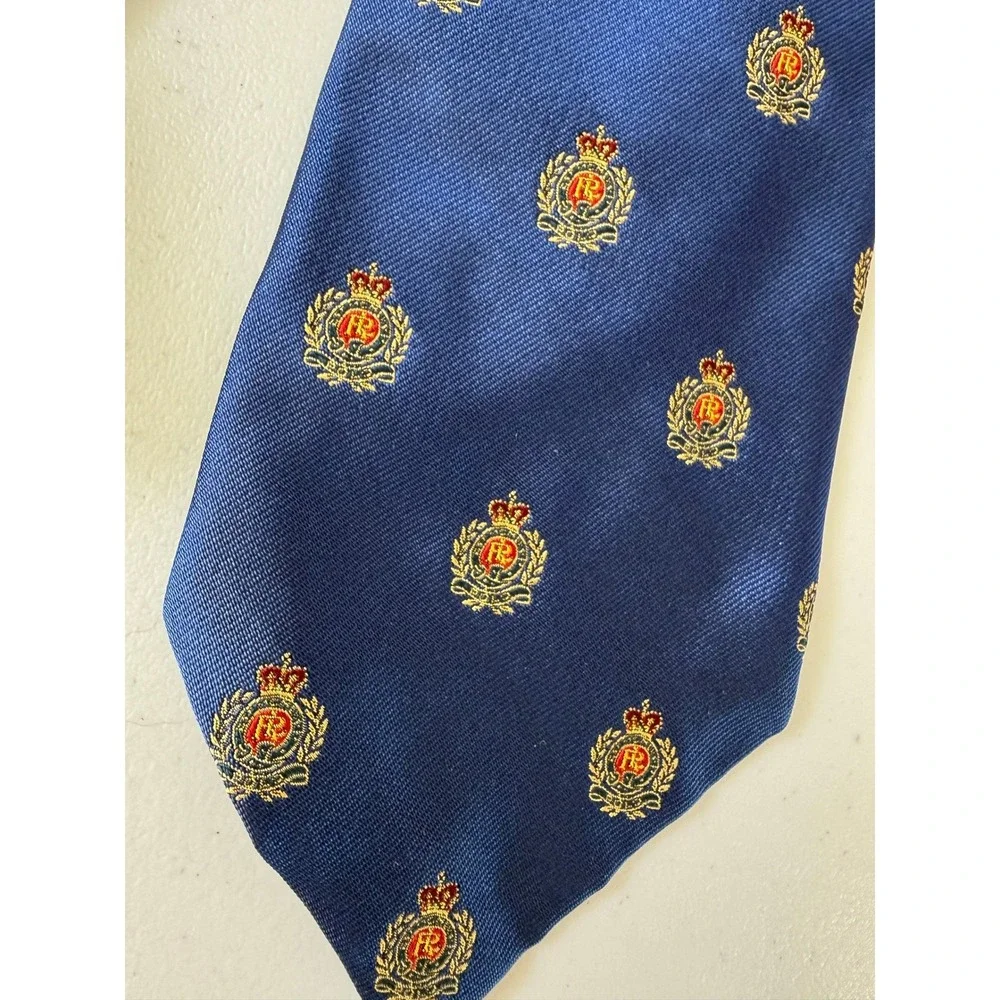 Polo Ralph Lauren Neiman Marcus VTG Silk Crest Tie Blue Heraldic Made in USA